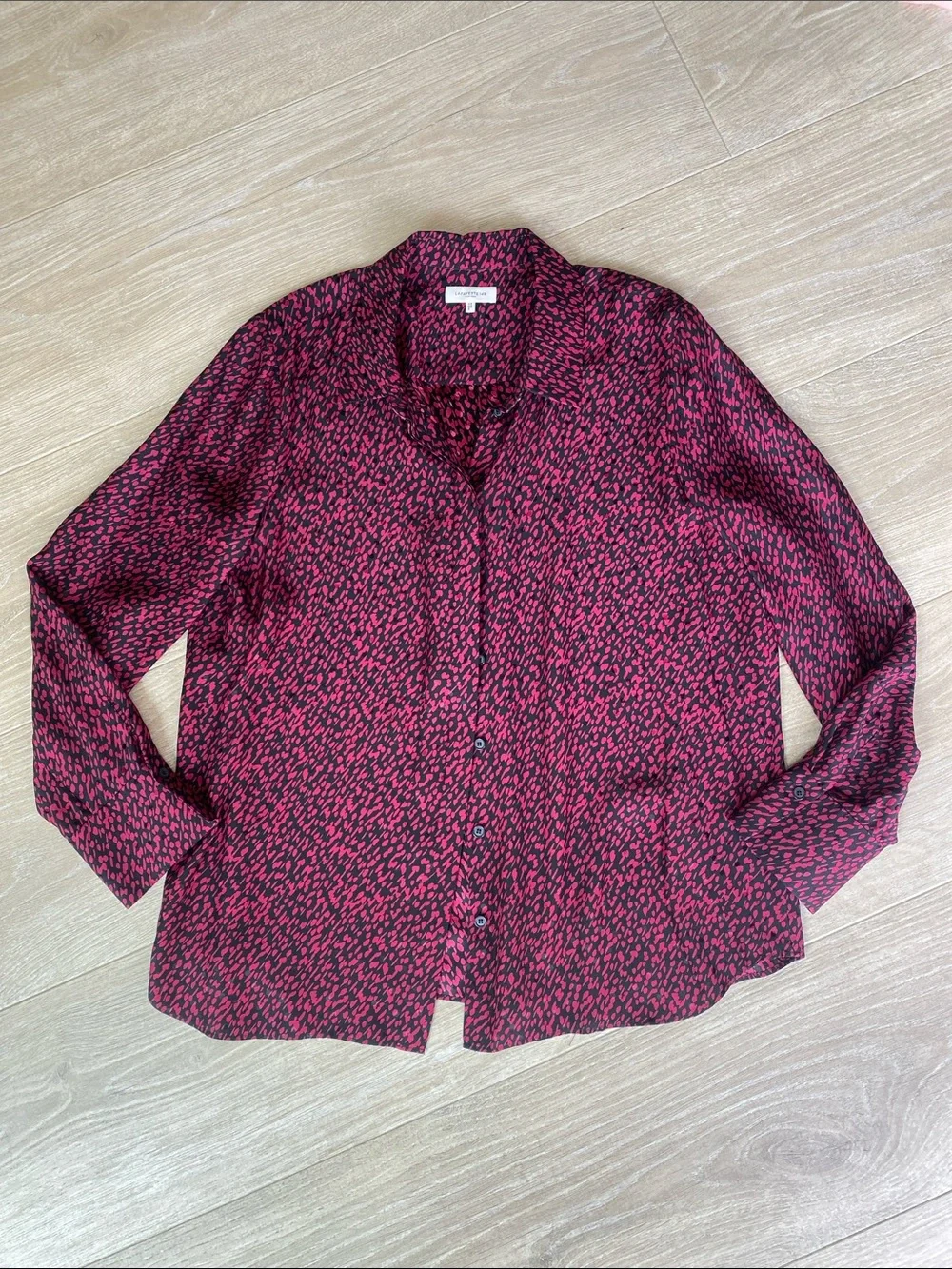 Lafayette 148 New York 100% Silk Printed Button Front Blouse – Pink & Black XL - Picture 2 of 7
